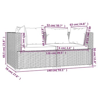 Bank 2-zits met kussens poly rattan bruin 9