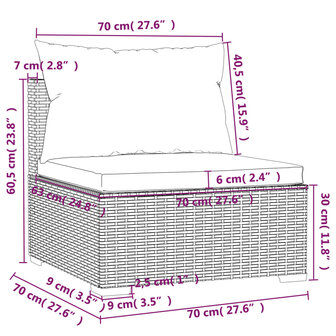 Bank 3-zits met kussens poly rattan grijs 8