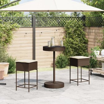 3-delige Tuinbarset met kussens poly rattan bruin 3