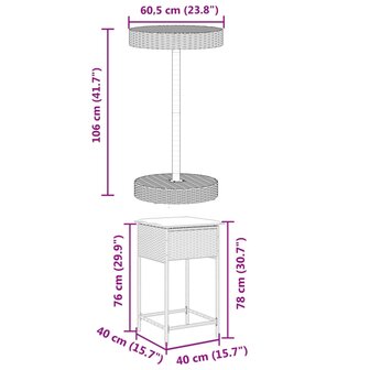 3-delige Tuinbarset met kussens poly rattan zwart 8