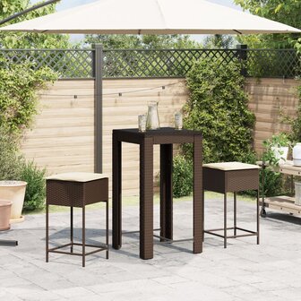 3-delige Tuinbarset met kussens poly rattan bruin 3