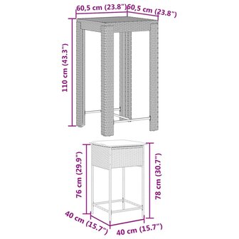 3-delige Tuinbarset met kussens poly rattan bruin 8