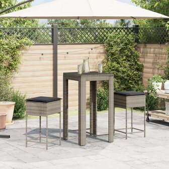 3-delige Tuinbarset met kussens poly rattan grijs 3