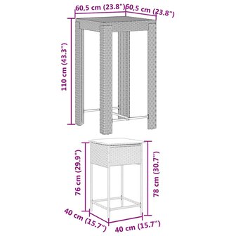 3-delige Tuinbarset met kussens poly rattan grijs 8