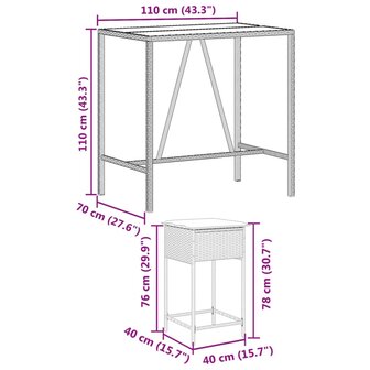 5-delige Tuinbarset met kussens poly rattan grijs 8