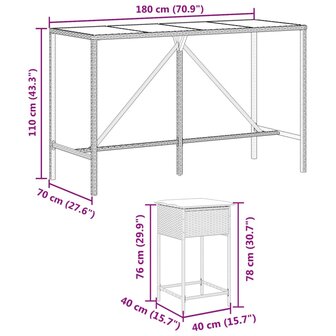 7-delige Tuinbarset met kussens poly rattan zwart 8