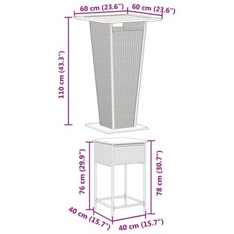 3-delige Tuinbarset met kussens poly rattan zwart 8