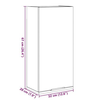 Badkamerkast wandgemonteerd 32x20x67 cm sonoma eikenkleurig 12