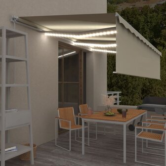 Luifel handmatig uittrekbaar met rolgordijn en LED 6x3 m cr&egrave;me 1