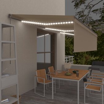 Luifel handmatig uittrekbaar met rolgordijn en LED 6x3 m cr&egrave;me 1