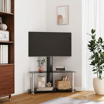 Tv-standaard hoek 2-laags voor 32-70 inch zwart en zilverkleur 1