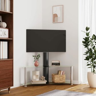 Tv-standaard hoek 2-laags voor 32-70 inch zwart en zilverkleur 1