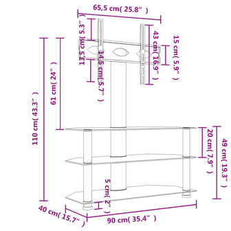 Tv-standaard hoek 3-laags voor 32-70 inch zwart 10