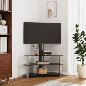 Tv-standaard hoek 3-laags voor 32-70 inch zwart en zilverkleur 1