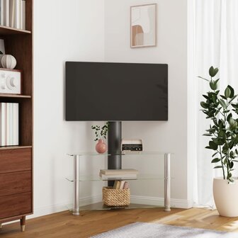 Tv-standaard hoek 3-laags voor 32-70 inch zwart en zilverkleur 1