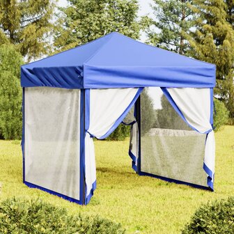 Partytent inklapbaar met zijwanden 2x2 m blauw 1