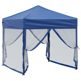 Partytent inklapbaar met zijwanden 2x2 m blauw 3