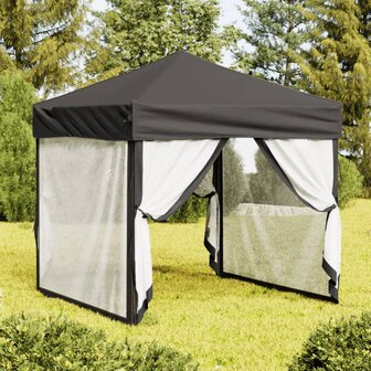 Partytent inklapbaar met zijwanden 2x2 m antracietkleurig 1