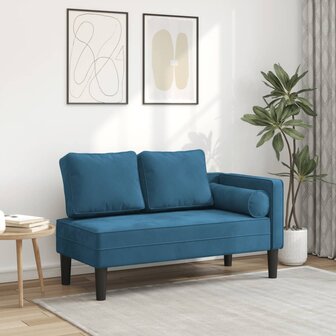 Chaise longue met kussens fluweel blauw 1