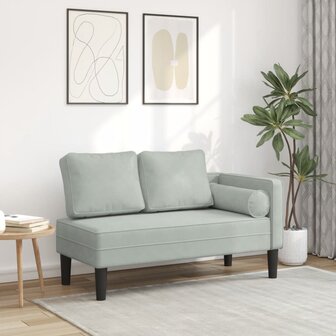 Chaise longue met kussens fluweel lichtgrijs 1