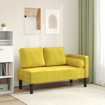 Chaise longue met kussens fluweel geel 1