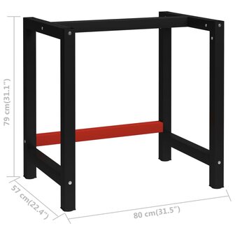 Werkbankframe 80x57x79 cm metaal zwart en rood 7