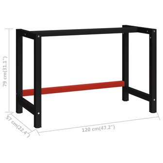 Werkbankframe 120x57x79 cm metaal zwart en rood 7