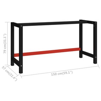 Werkbankframe 150x57x79 cm metaal zwart en rood 7