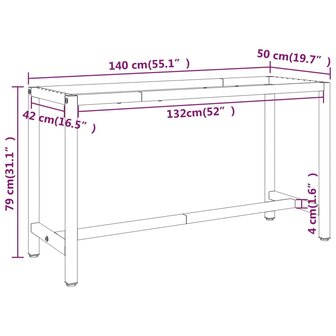 Werkbankframe 140x50x79 cm metaal matzwart en matrood 8