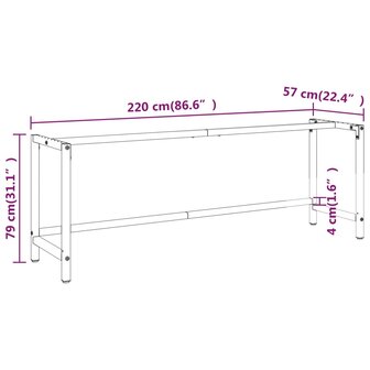 Werkbankframe 220x57x79 cm metaal matzwart en matrood 9