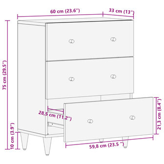 Bijzetkast 60x33x75 cm massief mangohout 12