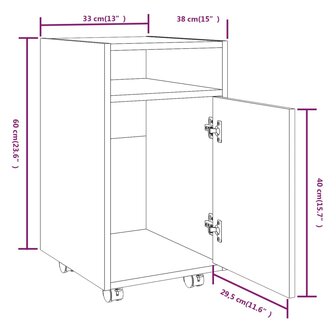 Bijzetkast met wielen 33x38x60 cm bewerkt hout grijs sonoma 8