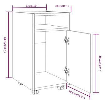 Bijzetkast met wielen 33x38x60 cm bewerkt hout bruineikenkleur 8