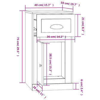 Bijzetkast met lade 40x50x75 cm bewerkt hout grijs sonoma eiken 11