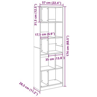 Boekenkast 57x28,5x174 cm bewerkt hout gerookt eikenkleurig 9