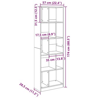 Boekenkast 57x28,5x174 cm bewerkt hout bruin eikenkleurig 9