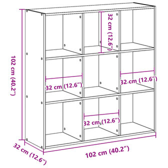 Boekenkast 102x32x102 cm bewerkt hout zwart 9