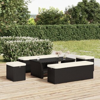 Hocker met kussen 40x30x40 cm poly rattan zwart 3