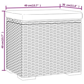 Hocker met kussen 40x30x40 cm poly rattan zwart 8