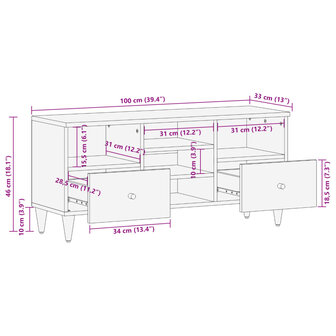 Tv-meubel 100x33x46 cm massief mangohout 11