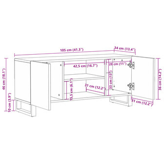 Tv-meubel 105x34x46 cm massief ruw mangohout 10