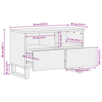 Tv-meubel 70x34x46 cm massief ruw mangohout 11