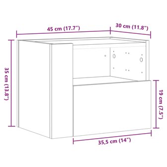 Nachtkastje wandgemonteerd 45x30x35 cm gerookt eikenkleurig 11