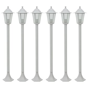 Paalverlichting voor tuin E27 110 cm aluminium wit 6 st 1