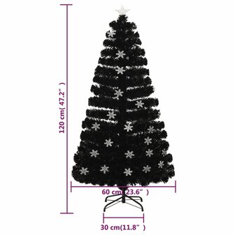 Kerstboom met LED-sneeuwvlokken 120 cm glasvezel zwart 9