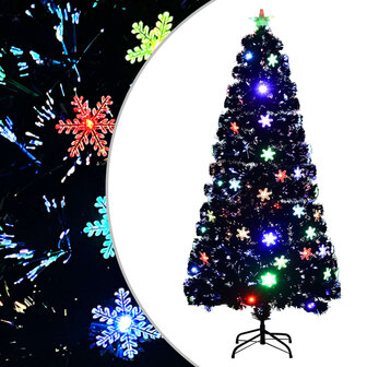 Kerstboom met LED-sneeuwvlokken 150 cm glasvezel zwart 1