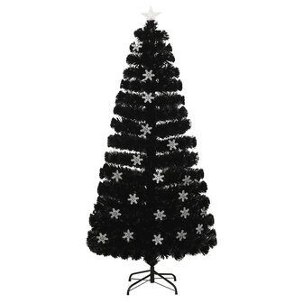 Kerstboom met LED-sneeuwvlokken 150 cm glasvezel zwart 2