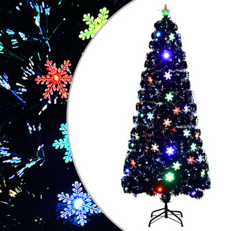 Kerstboom met LED-sneeuwvlokken 210 cm glasvezel zwart 1