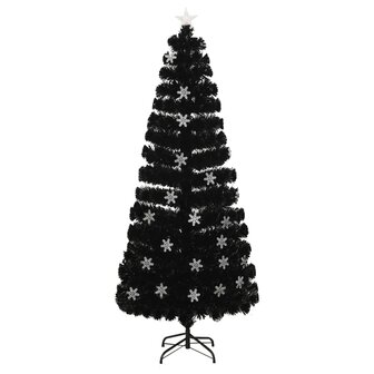 Kerstboom met LED-sneeuwvlokken 210 cm glasvezel zwart 2