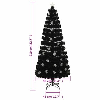 Kerstboom met LED-sneeuwvlokken 210 cm glasvezel zwart 9